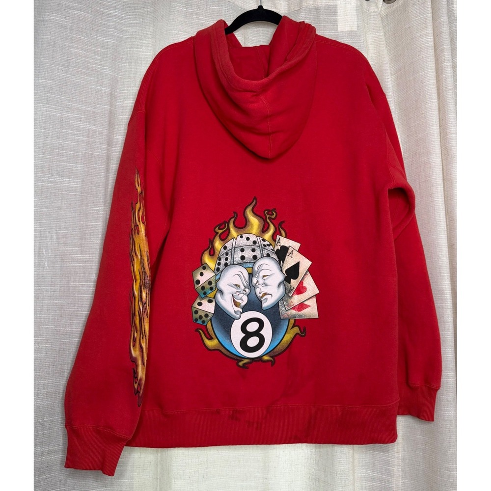 Vintage JNCO Jeans Hoodie 8-Ball Dice Flame Ace Cards Fire Red Men's Size Large